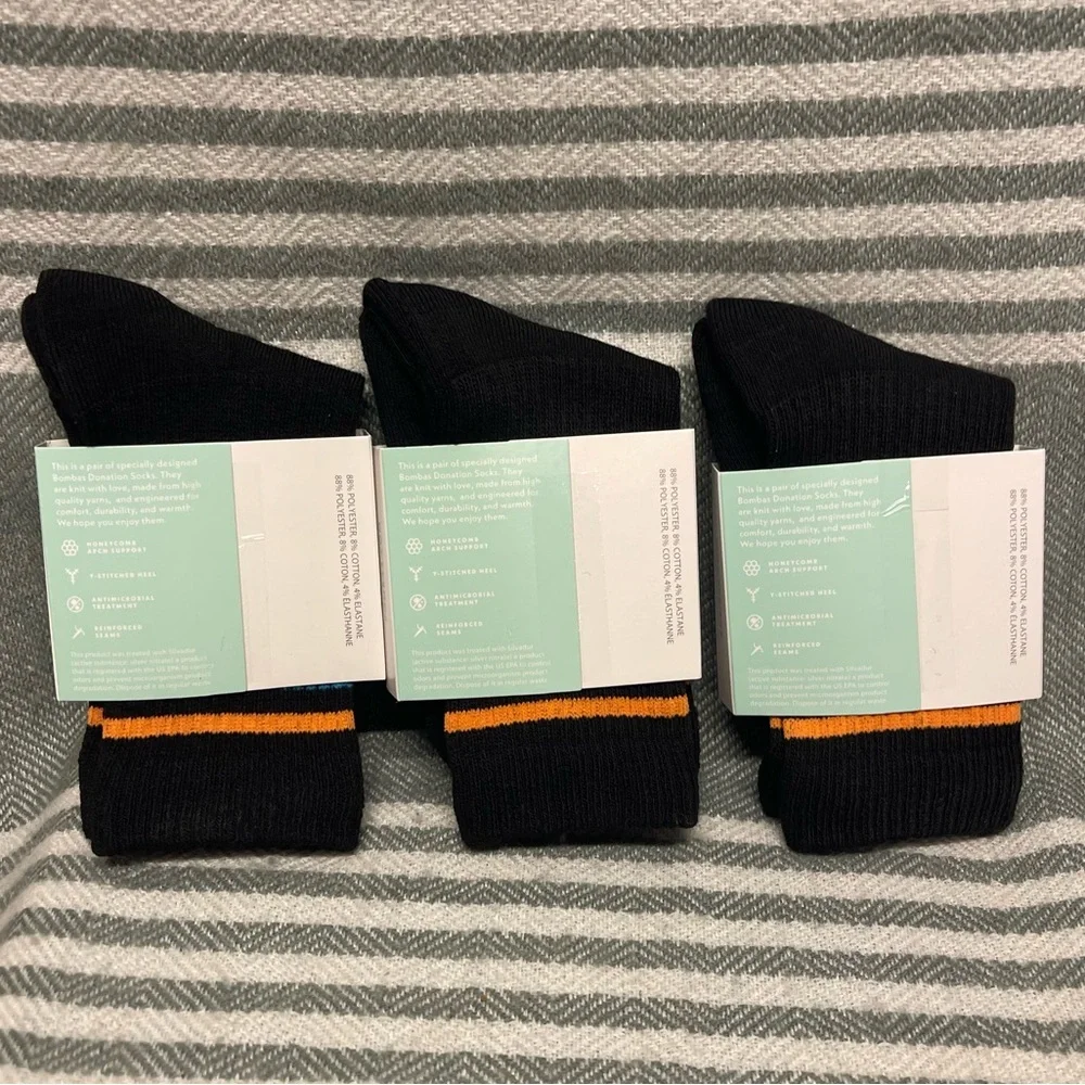 3 pack Bombas Black Half Calf Socks NWT Size X-Small‎